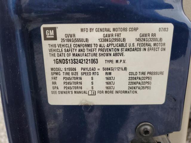 1GNDS13S242121063 - 2004 CHEVROLET TRAILBLAZE LS BLUE photo 14