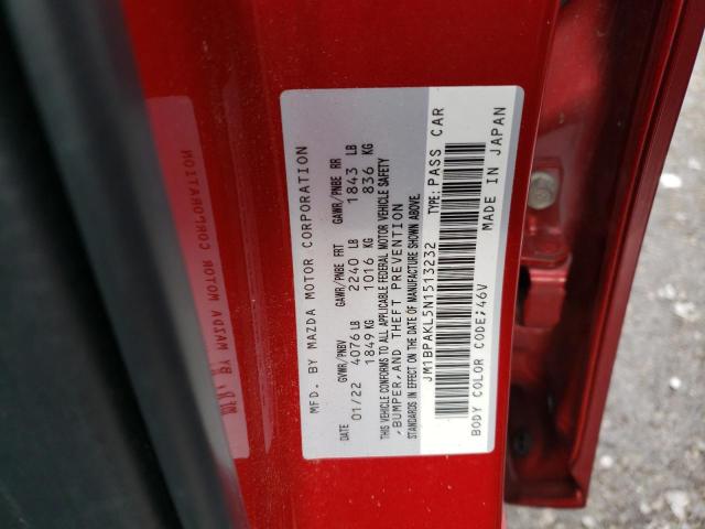 JM1BPAKL5N1513232 - 2022 MAZDA 3 SELECT RED photo 12