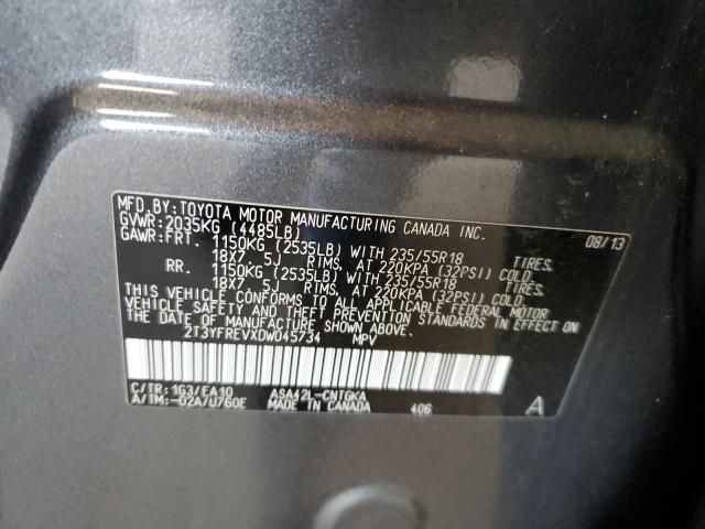 2T3YFREVXDW045734 - 2013 TOYOTA RAV4 LIMITED GRAY photo 13