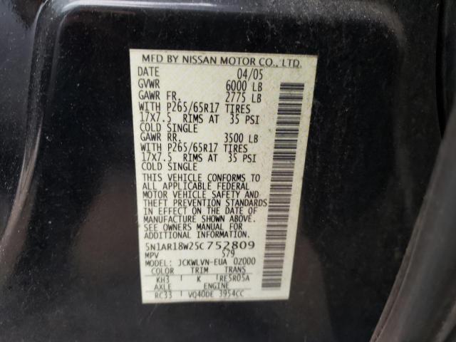 5N1AR18W25C752809 - 2005 NISSAN PATHFINDER LE 黑色 照片 13