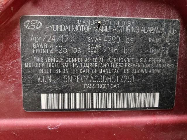 5NPEC4AC3DH517251 - 2013 HYUNDAI SONATA SE RED photo 13