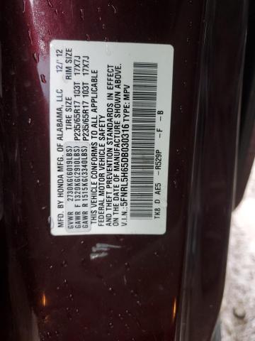 5FNRL5H65DB030316 - 2013 HONDA ODYSSEY EXL BURGUNDY photo 13