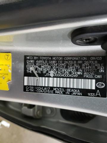 JTHBA30G040004249 - 2004 LEXUS ES 330 SILVER photo 12