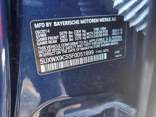 5UXWX9C55F0D51899 - 2015 BMW X3 XDRIVE28I BLUE photo 12