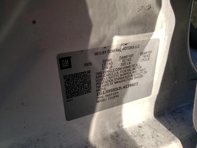 1G1JB5SB2L4139823 - 2020 CHEVROLET SONIC LS 白色 照片 12