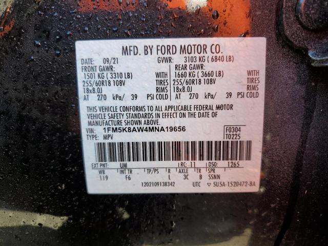 1FM5K8AW4MNA19656 - 2021 FORD EXPLORER POLICE INTERCEPTOR TWO TONE photo 12