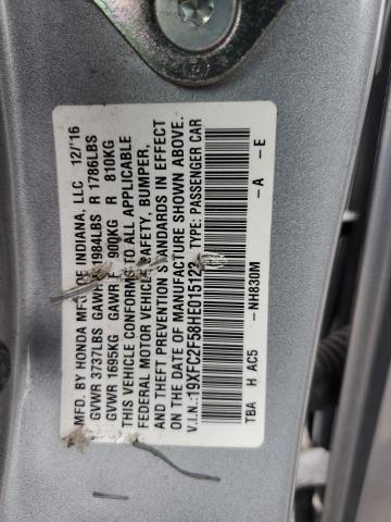 19XFC2F58HE015123 - 2017 HONDA CIVIC LX SILVER photo 12