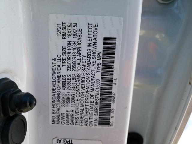 5J6RT6H87NL015090 - 2022 HONDA CR-V EXL WHITE photo 13