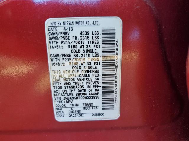 JN8AS5MT0DW023835 - 2013 NISSAN ROGUE S RED photo 14