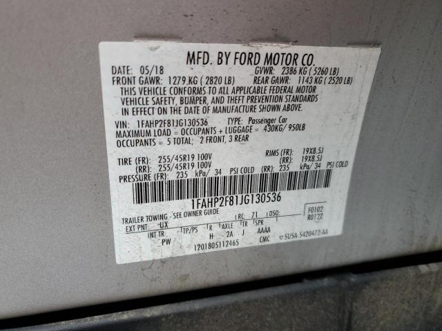 1FAHP2F81JG130536 - 2018 FORD TAURUS LIMITED SILVER photo 12