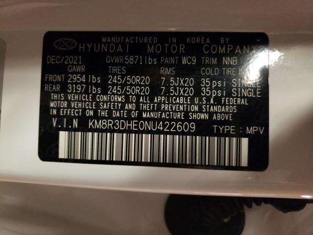 KM8R3DHE0NU422609 - 2022 HYUNDAI PALISADE SEL WHITE photo 13