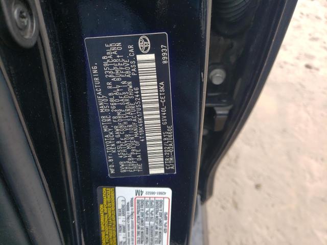 4T1BK46K17U552446 - 2007 TOYOTA CAMRY LE BLACK photo 12