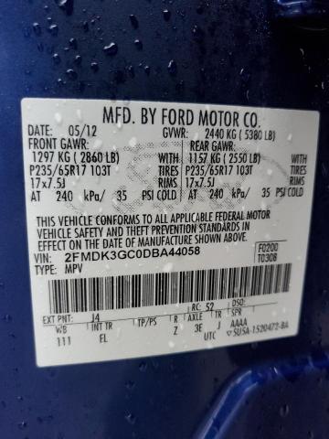 2FMDK3GC0DBA44058 - 2013 FORD EDGE SE BLUE photo 13