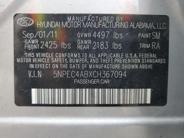 5NPEC4ABXCH367094 - 2012 HYUNDAI SONATA SE SILVER photo 12