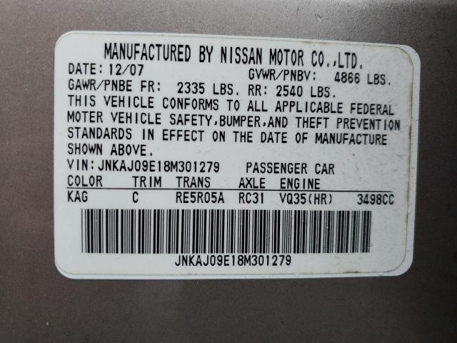 JNKAJ09E18M301279 - 2008 INFINITI EX35 BASE Թուխ լուսանկար 13