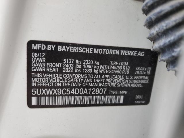 5UXWX9C54D0A12807 - 2013 BMW X3 XDRIVE28I WHITE photo 12