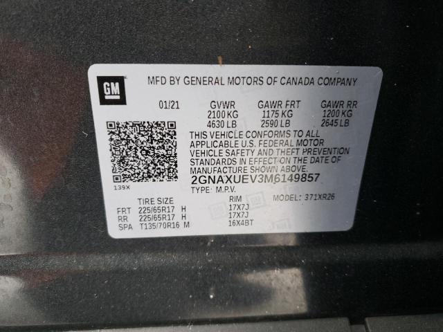 2GNAXUEV3M6149857 - 2021 CHEVROLET EQUINOX LT GRAY photo 13