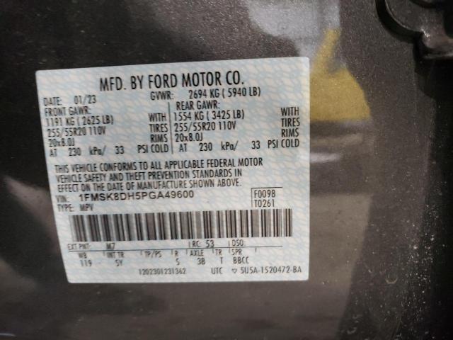 1FMSK8DH5PGA49600 - 2023 FORD EXPLORER XLT GRAY photo 14