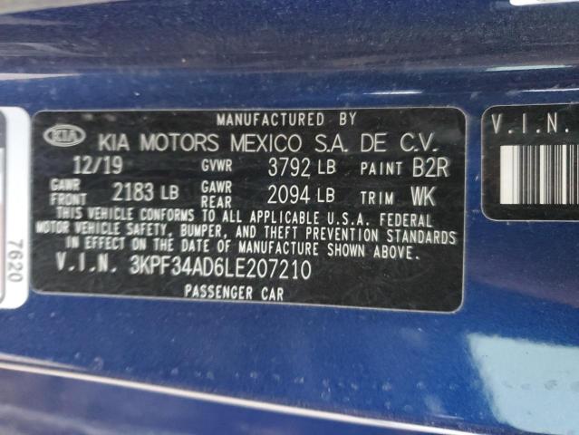 3KPF34AD6LE207210 - 2020 KIA FORTE GT L BLUE photo 12