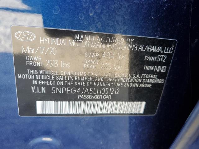 5NPEG4JA5LH051212 - 2020 HYUNDAI SONATA SE BLUE photo 12