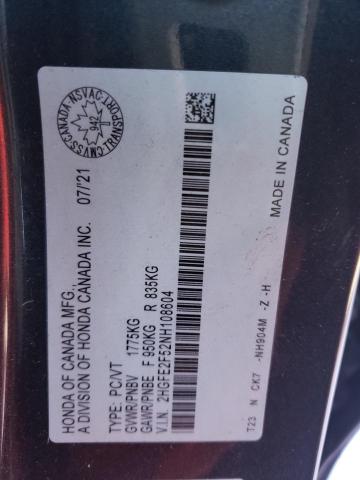 2HGFE2F52NH108604 - 2022 HONDA CIVIC SPORT 黑色 照片 12