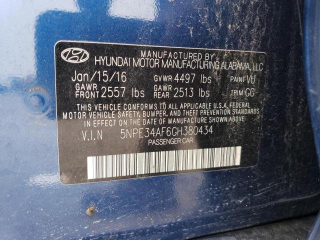 5NPE34AF6GH380434 - 2016 HYUNDAI SONATA SPORT BLUE photo 12