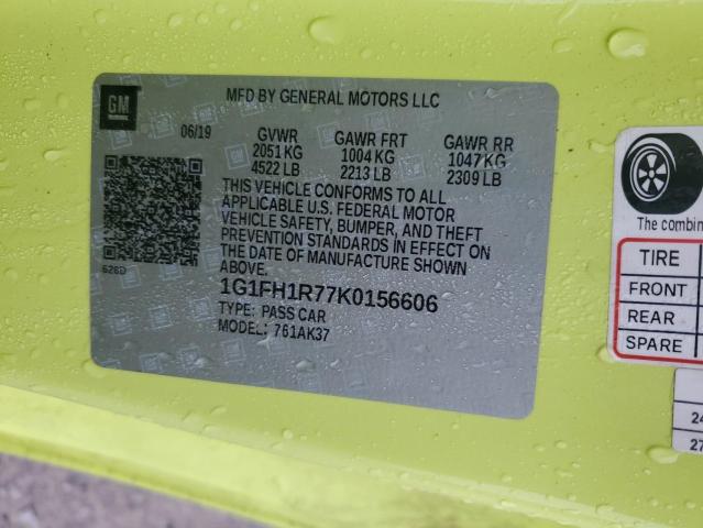 1G1FH1R77K0156606 - 2019 CHEVROLET CAMARO SS YELLOW photo 13