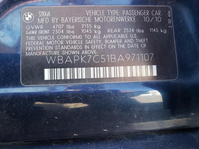 WBAPK7C51BA971107 - 2011 BMW 328 XI BLUE photo 12