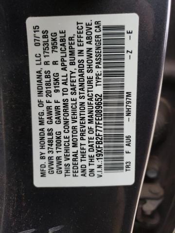 19XFB2F77FE089652 - 2015 HONDA CIVIC SE GRAY photo 13