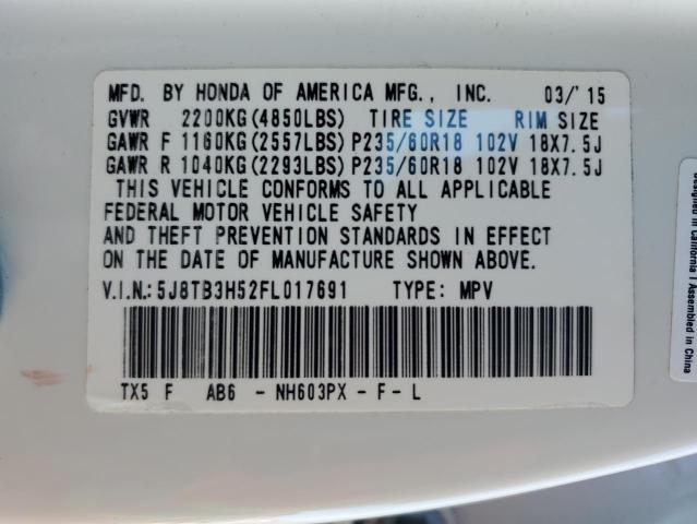 5J8TB3H52FL017691 - 2015 ACURA RDX TECHNOLOGY WHITE photo 13