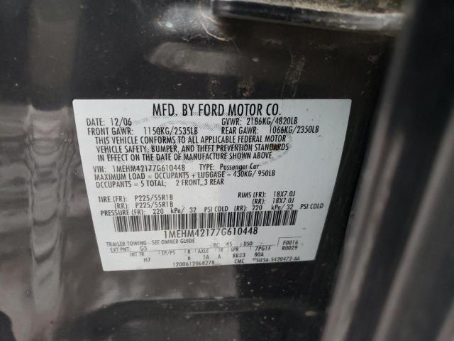 1MEHM42177G610448 - 2007 MERCURY MONTEGO PREMIER CHARCOAL photo 12