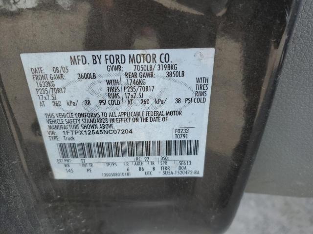 1FTPX12545NC07204 - 2005 FORD F150 GRAY photo 12