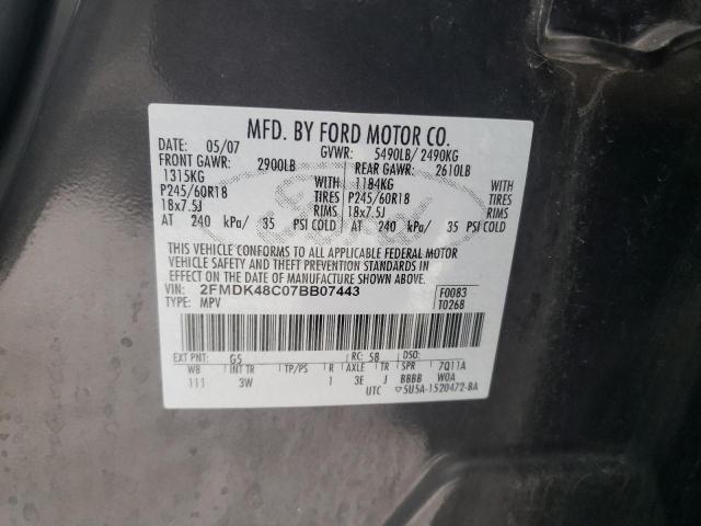 2FMDK48C07BB07443 - 2007 FORD EDGE SEL BLACK photo 12