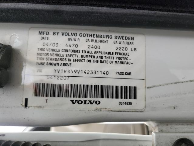 YV1RS59V142331140 - 2004 VOLVO S60 2.5T WHITE photo 12