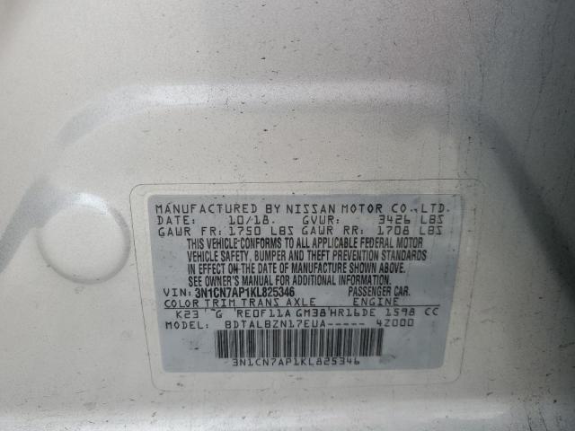 3N1CN7AP1KL825346 - 2019 NISSAN VERSA S SILVER photo 13