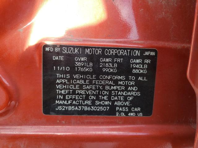 JS2YB5A37B6302507 - 2011 SUZUKI SX4 ORANGE photo 13
