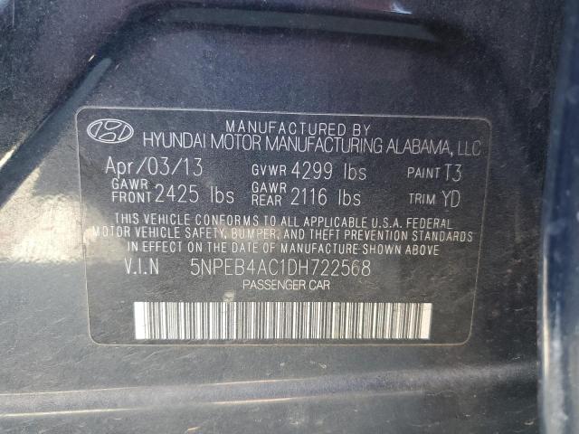 5NPEB4AC1DH722568 - 2013 HYUNDAI SONATA GLS BLUE photo 13