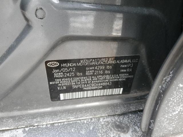 5NPEB4AC9CH448843 - 2012 HYUNDAI SONATA GLS GRAY photo 12