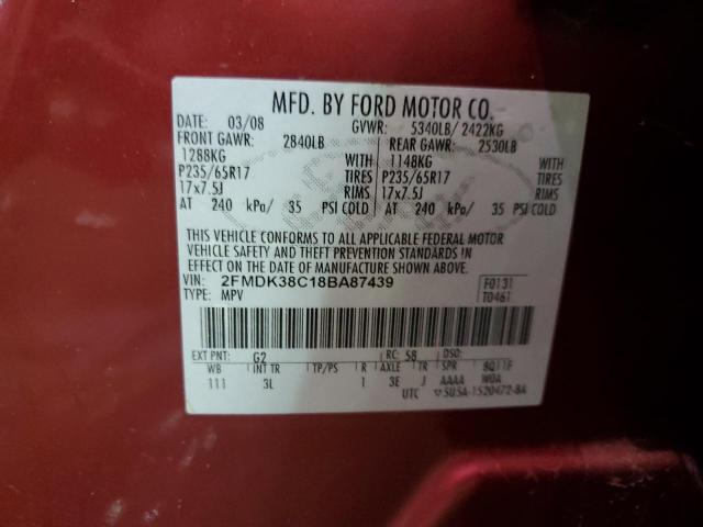 2FMDK38C18BA87439 - 2008 FORD EDGE SEL BURGUNDY photo 13