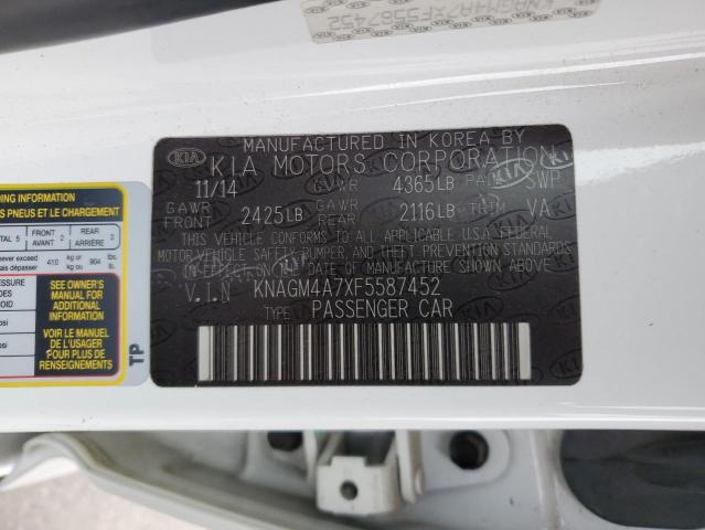 KNAGM4A7XF5587452 - 2015 KIA OPTIMA LX WHITE photo 12