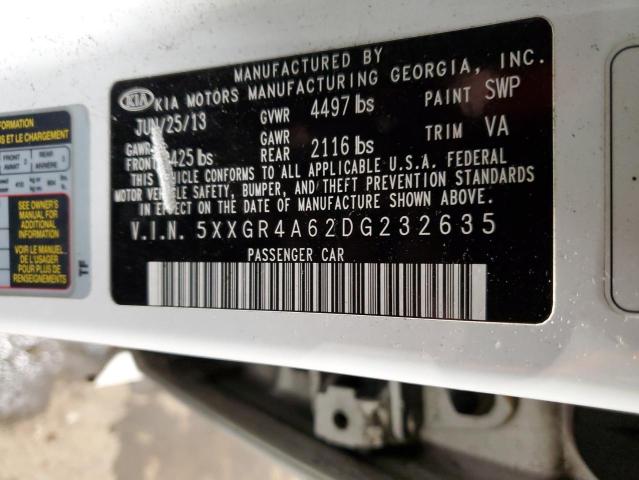 5XXGR4A62DG232635 - 2013 KIA OPTIMA SX WHITE photo 12