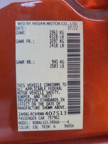 1N4BL4CV4NN407513 - 2022 NISSAN ALTIMA SR ORANGE photo 12