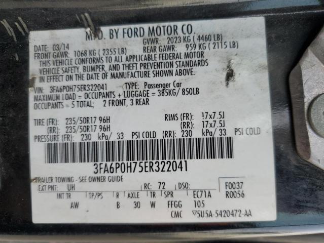 3FA6P0H75ER322041 - 2014 FORD FUSION SE BLACK photo 13