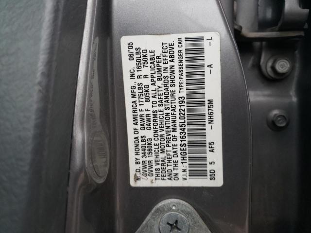 1HGES16345L022193 - 2005 HONDA CIVIC DX VP 灰色 照片 13