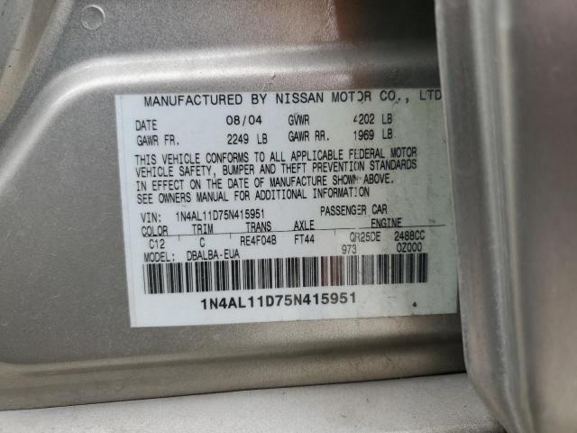 1N4AL11D75N415951 - 2005 NISSAN ALTIMA S TAN photo 12