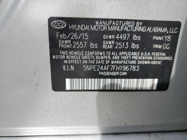 5NPE24AF7FH196783 - 2015 HYUNDAI SONATA SE SILVER photo 12