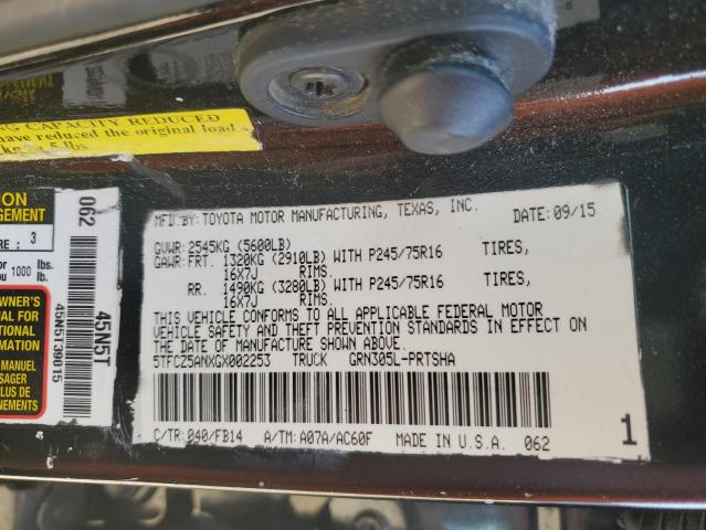5TFCZ5ANXGX002253 - 2016 TOYOTA TACOMA DOUBLE CAB BLACK photo 12