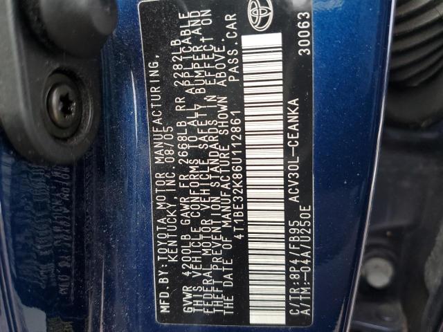 4T1BE32K86U112861 - 2006 TOYOTA CAMRY LE BLUE photo 12