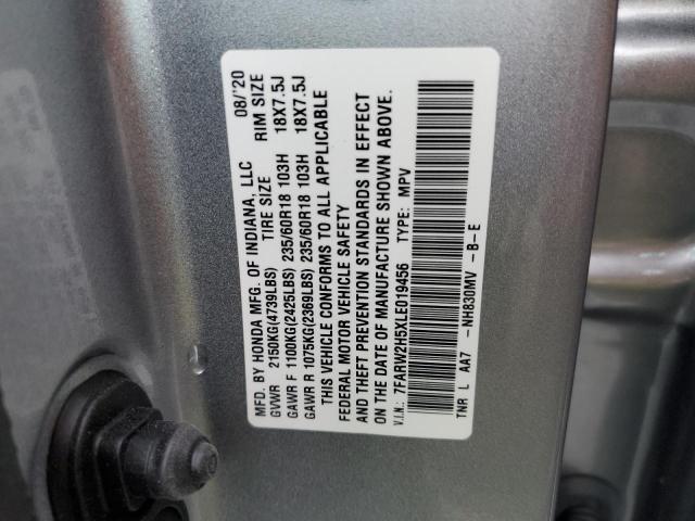 7FARW2H5XLE019456 - 2020 HONDA CR-V EX SILVER photo 12