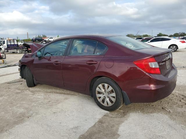 19XFB2F51CE105872 - 2012 HONDA CIVIC LX BURGUNDY photo 2